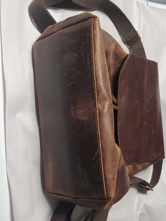 S-Zone Cowhide Rustic Leather Dark Brown Backpack Rucksack Luggage Sleeve Travel main image 11